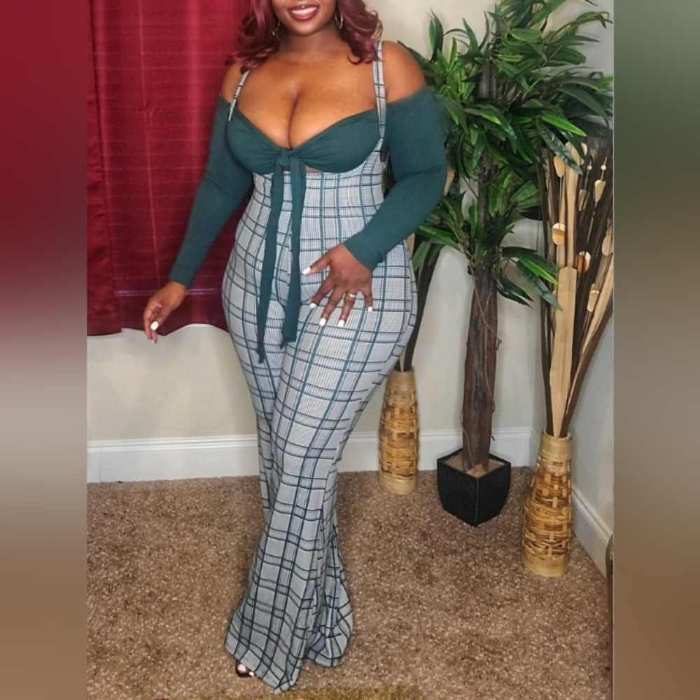 Plaid Jumpsuit (Green Top Is Not Included)